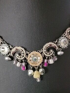 Ayala Bar Silver-Tone Floral Pendant Necklace with Purple and Cream Accents